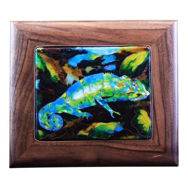 Unique painting. Hot cloisonne enamel on cooper. Dividers - silver, Frame - wooden. Enamel size - 14/17cm, 5.5/6.5in Full size - 22/26cm, 9/10in